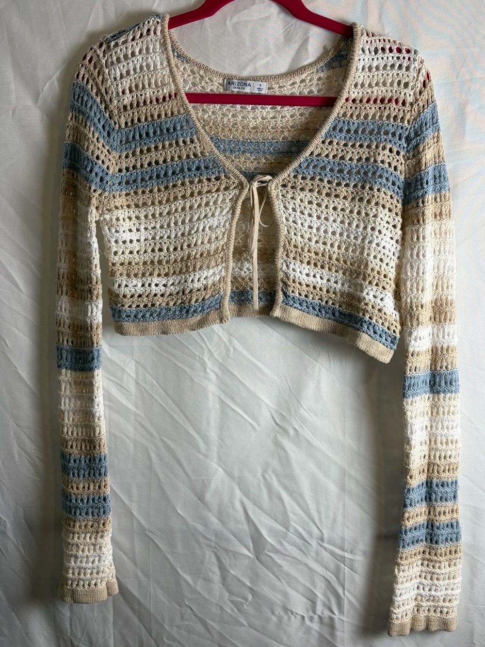 Arizona Jean Co Crochet Stripe Tie Front Cardigan Size S Boho Y2K